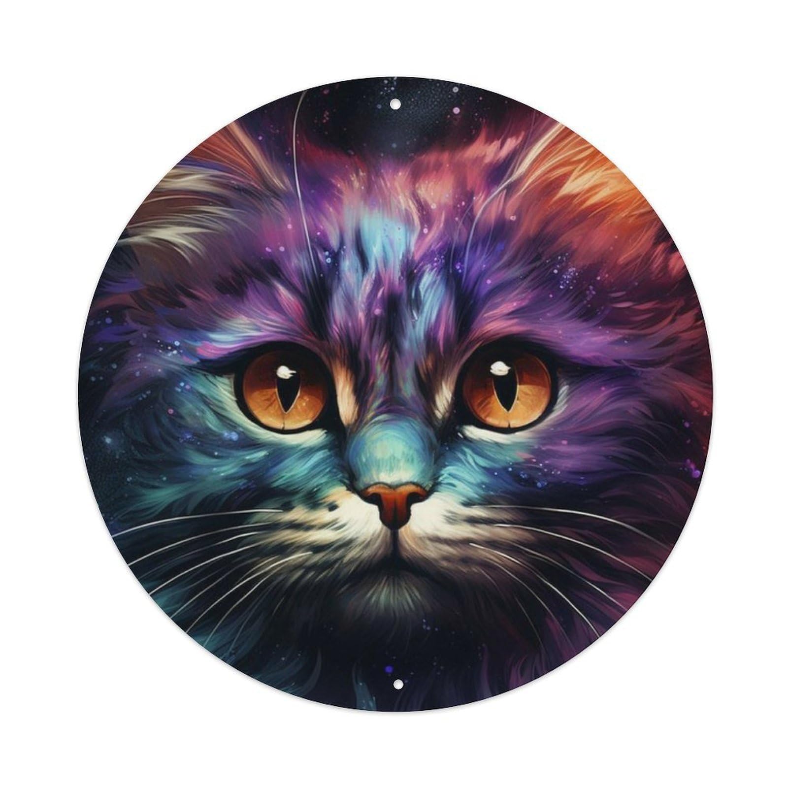 Animal Longhair Cat Cosmic Galaxy Nebula Fantasy Portrait Vintage Metal Tin Sign Plaque Wall Decor for Cafe, Club Bar, Office, Garden Metal Poster 8x8Inch