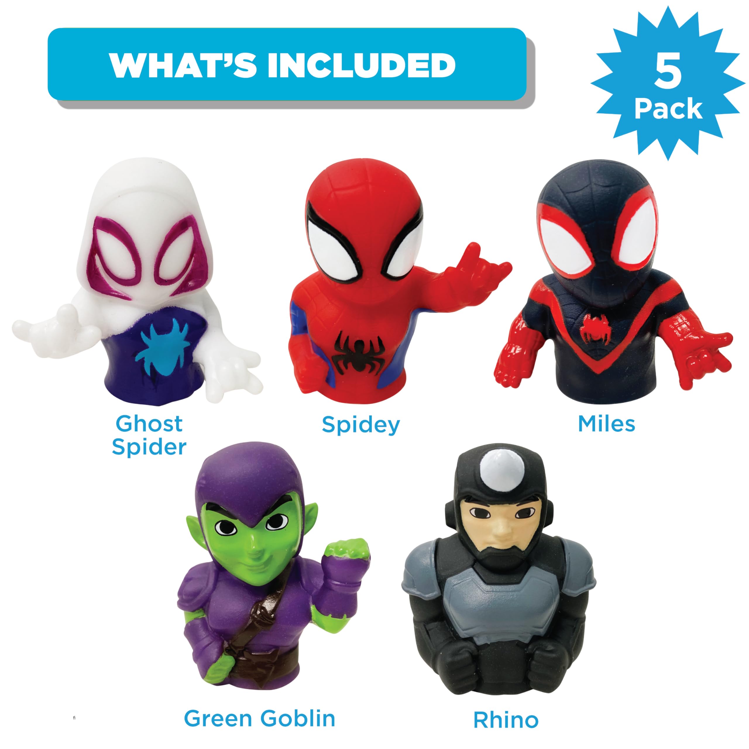 Spidey and His Amazing Friends - Set divertente per il bagnetto, marionette da dito da bagno, squirter illuminato, sgabello