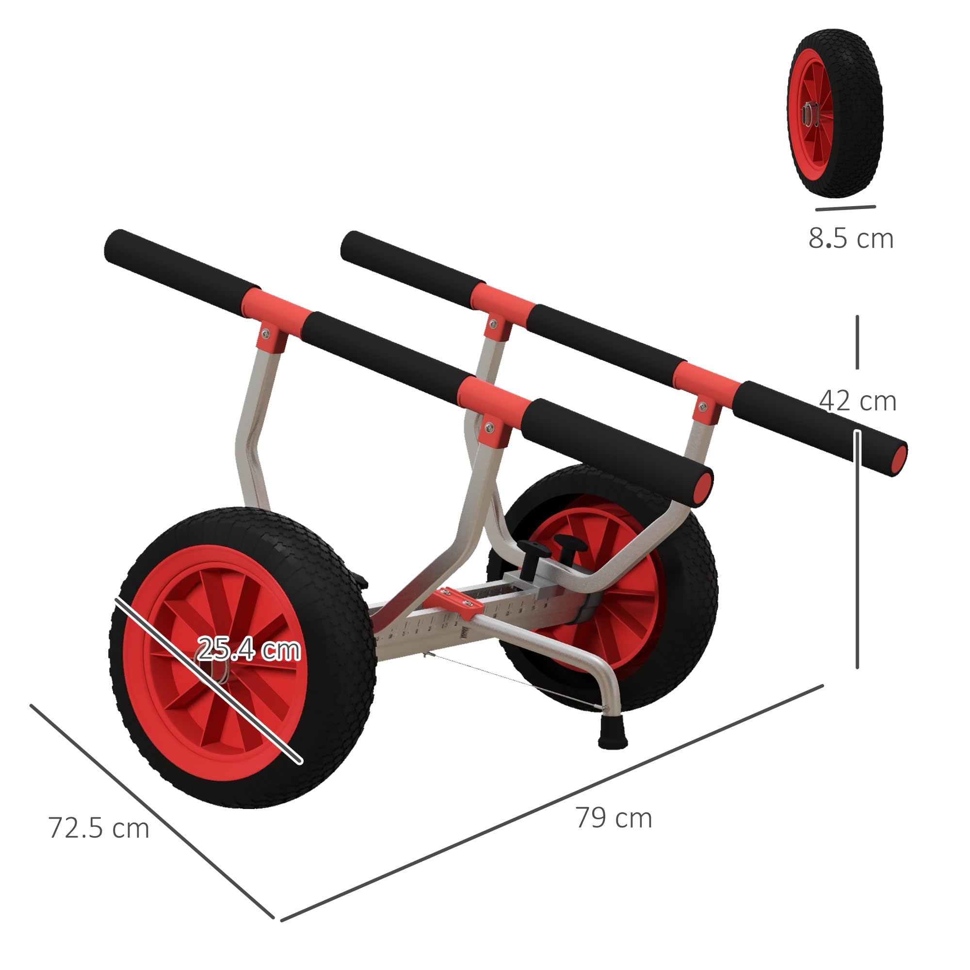 SPORTNOW Transportwagen Verstellbarer Alu Kajakwagen bis 100 kg Bootswagen mit Spanngurte Surfwagen Kanuwagen Bootstrailer Trolley für Schlauchboot