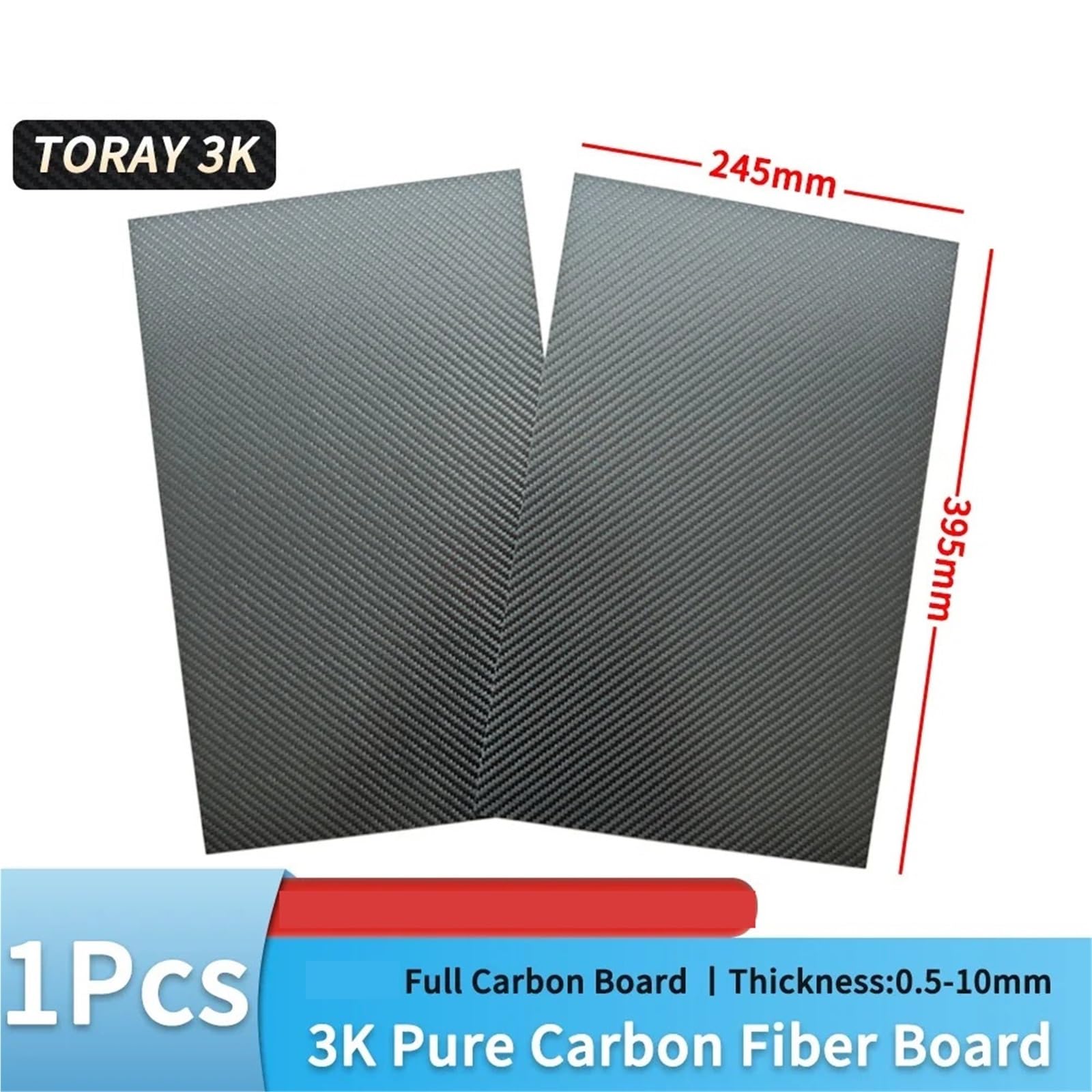 płyty z włókna węglowego, Arkusz płyty z włókna węglowego 3K Twill o grubości 245x395mm 0,5-6mm(4.0x245x395mm)