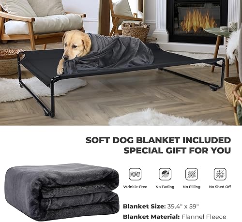 Miniatura 3 de Veehoo CWC2201B - Cama elevada grande para perros con manta de franela, cuna elevada para mascotas para perros grandes, cama hamaca de campamento