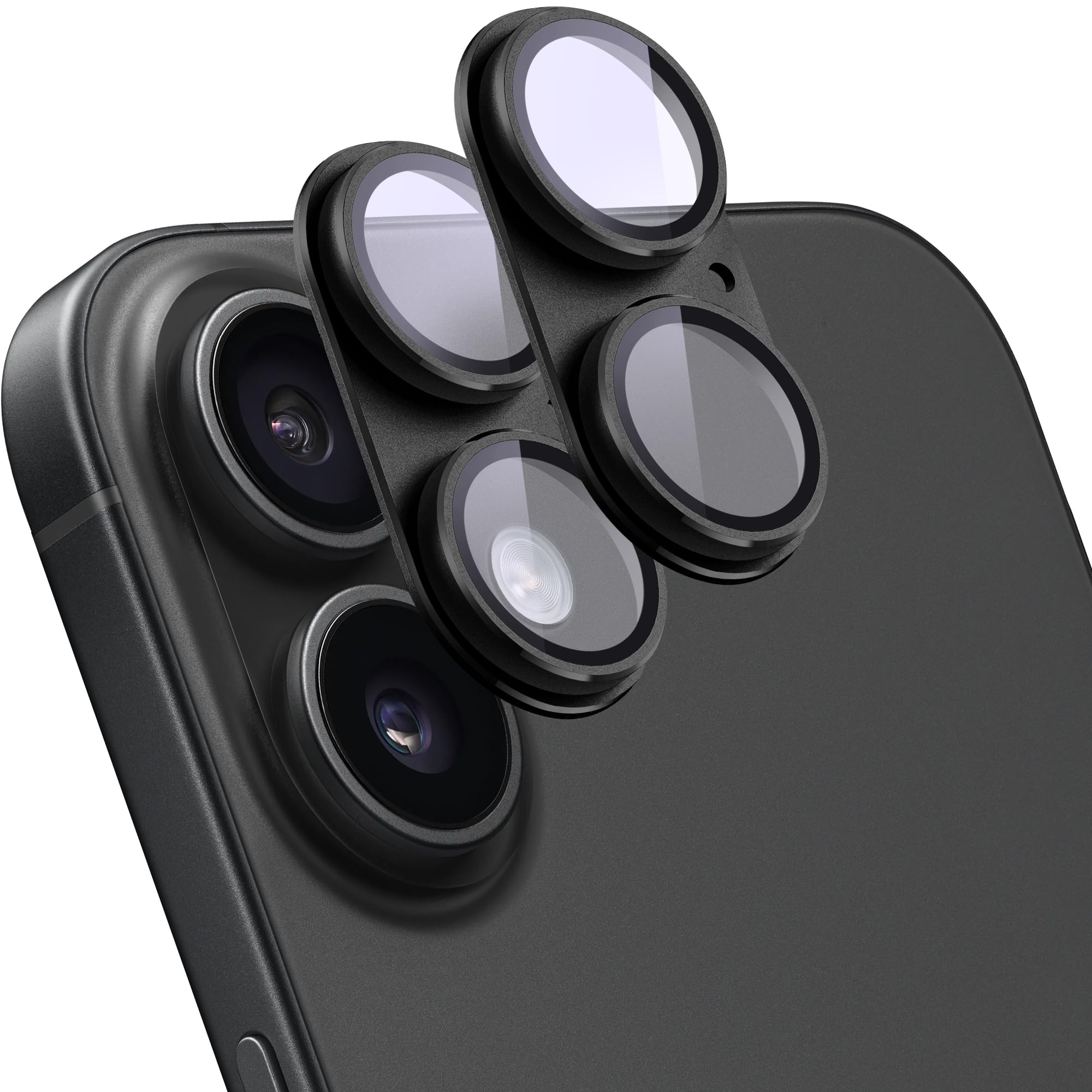 2 Pack Camera Lens Protector for iPhone 16/16 Plus,[Not Easy to Breakn ] AR Tempered Glass Strong Adsorption Metal Camera Cover Screen-Black