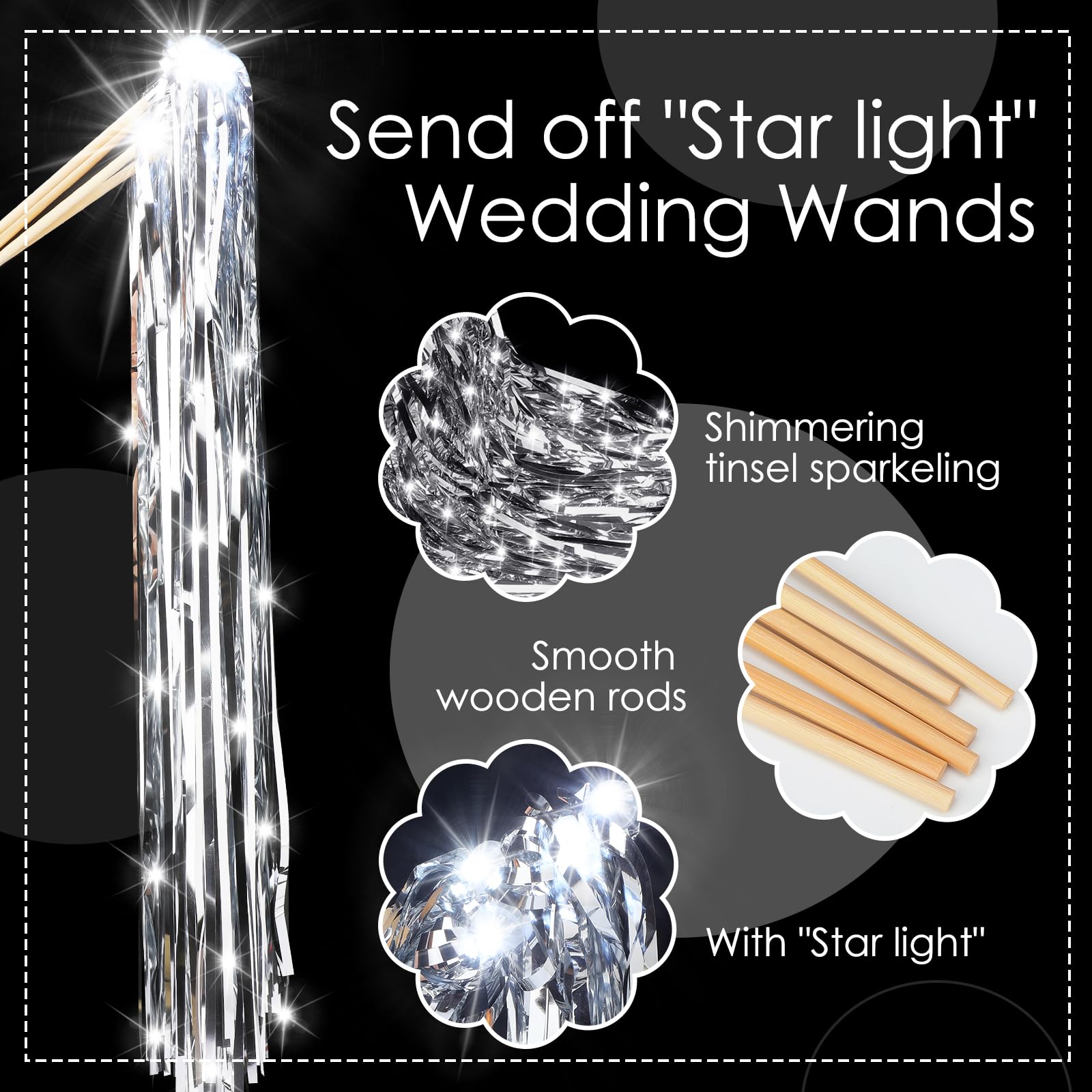 Simgoing 24 varitas de espumillón iluminadas para boda, color plateado