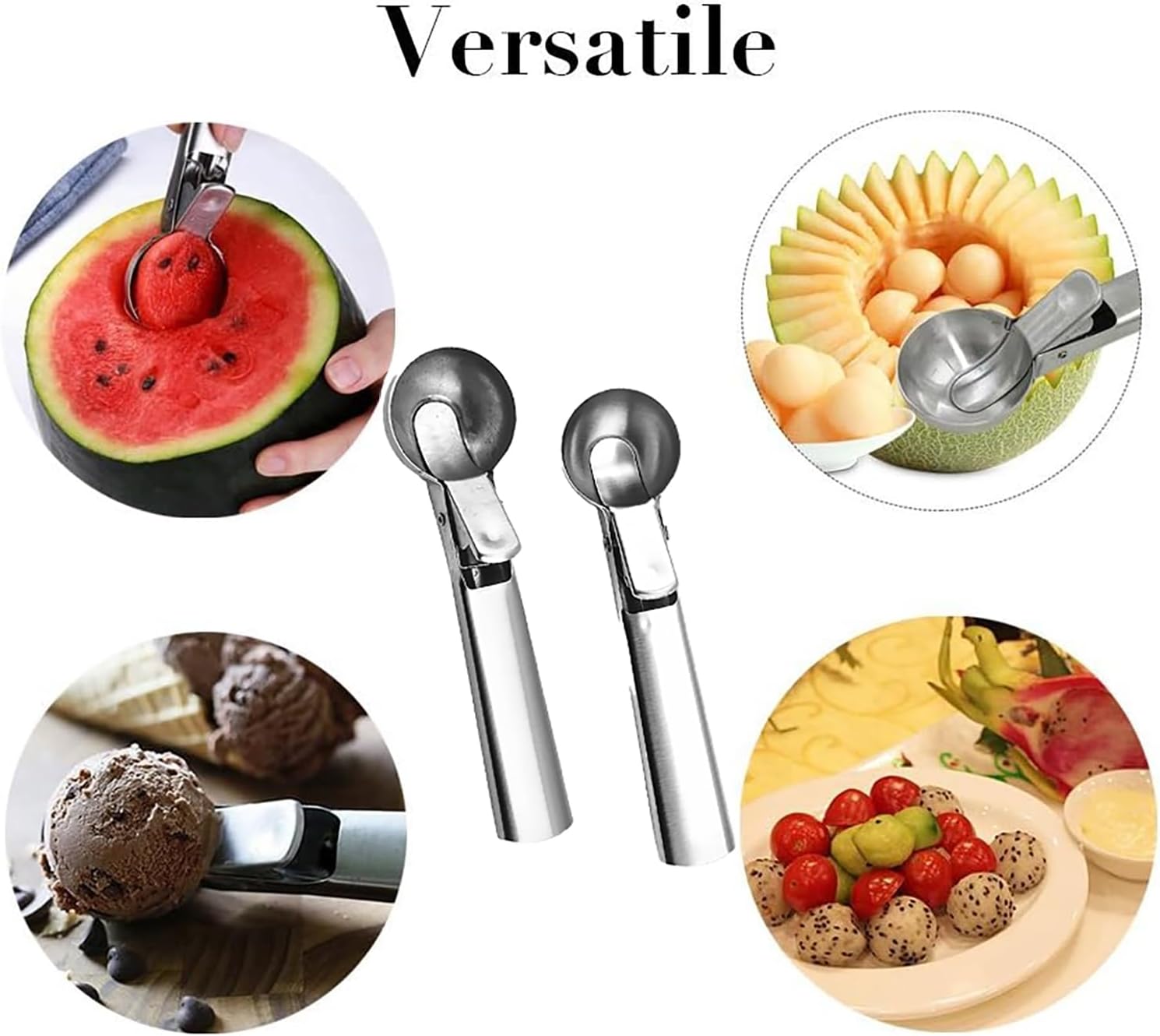 JOYOLA 2 Pieces Ice Cream Spoons of Different Sizes, Ice Cream Scoop in Stainless Steel, Non-Stick, Perfect for Ice Cream, Melon Balls, Meatballs, Biscuit Dough and Rice