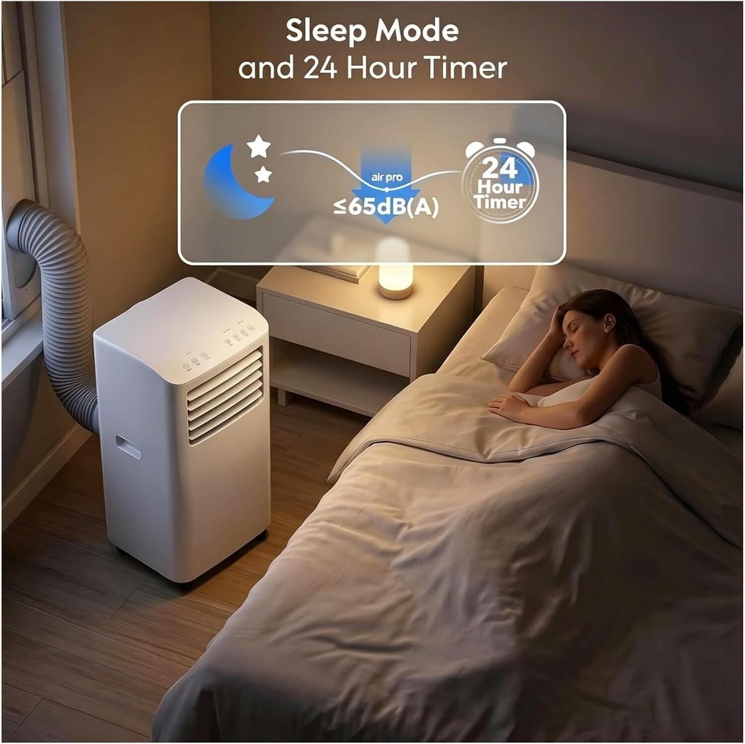Tragbares Klimagerät 12000 BTU, hocheffizienter Klimagerät mit 24-Stunden-Timer und Fensterablauf-Set, für Büro und Zuhause bis zu 30 m², weiß, 7000 BTU