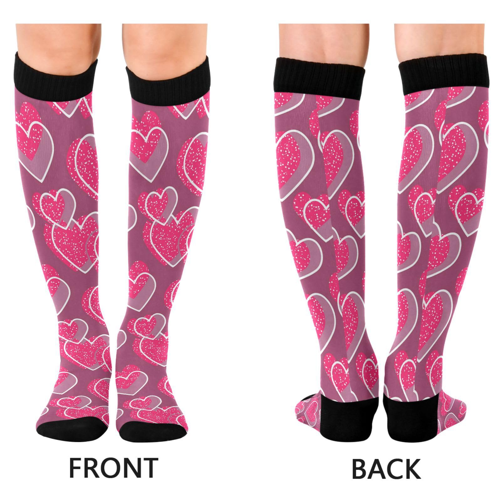 Dussdil Red Hearts Valentine Love Compression Socks for Women Men Christmas Circulation Long Knee Socks for Winter Warm Stockings Socks
