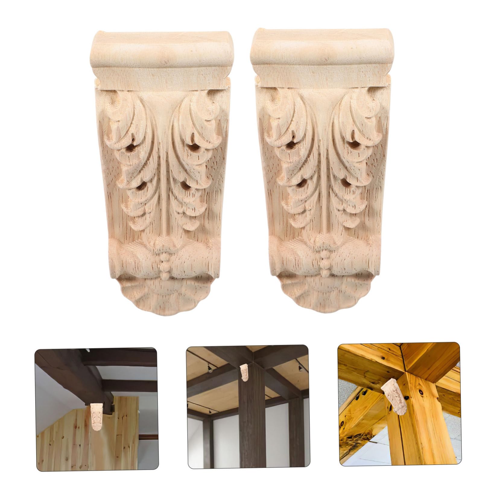 ORFOFE Wooden Corbels Decorative Corner Moulding Trim Solid Wood Roman Column Flower Onlay Applique 4.33X1.89X0.79In for Home Interior Decoration - Image 4