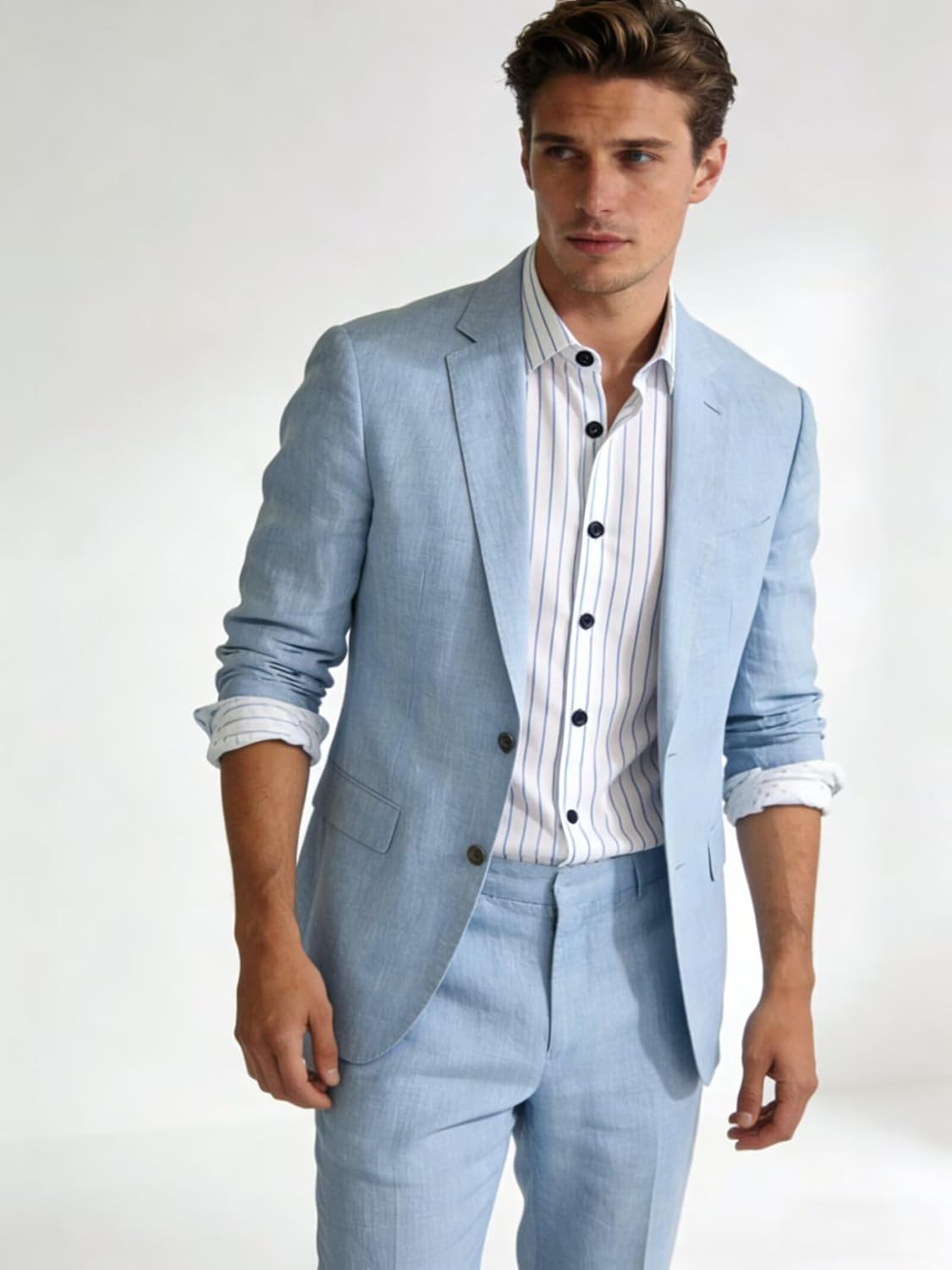 Wehilion Retro Linen Men Suits Beach Wedding Suit Summer Slim Fit 3 Pieces Light Weight Breathable Jacket Vest Pant Tuxedo - Image 3