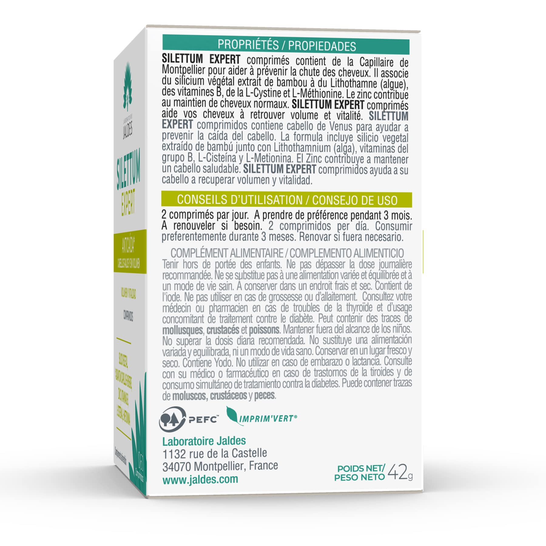 Silettum Expert Anti-Chute Lot 2+1 mois Offert (180 Comprimés) | Freine la chute de cheveux | Pour les cheveux clairsemés et sans volume | Laboratoire Jaldes