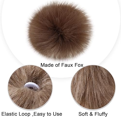 Miniatura 6 de 100 pompones de piel sintética para sombreros, bolas de pompones de piel sintética con lazo elástico para manualidades, accesorios de punto