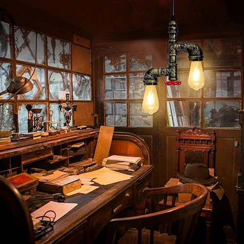 Miniatura 6 de Kawell Lámparas colgantes vintage, lámpara de techo retro industrial, lámpara de techo creativa de tubería de agua, lámparas colgantes Art Deco