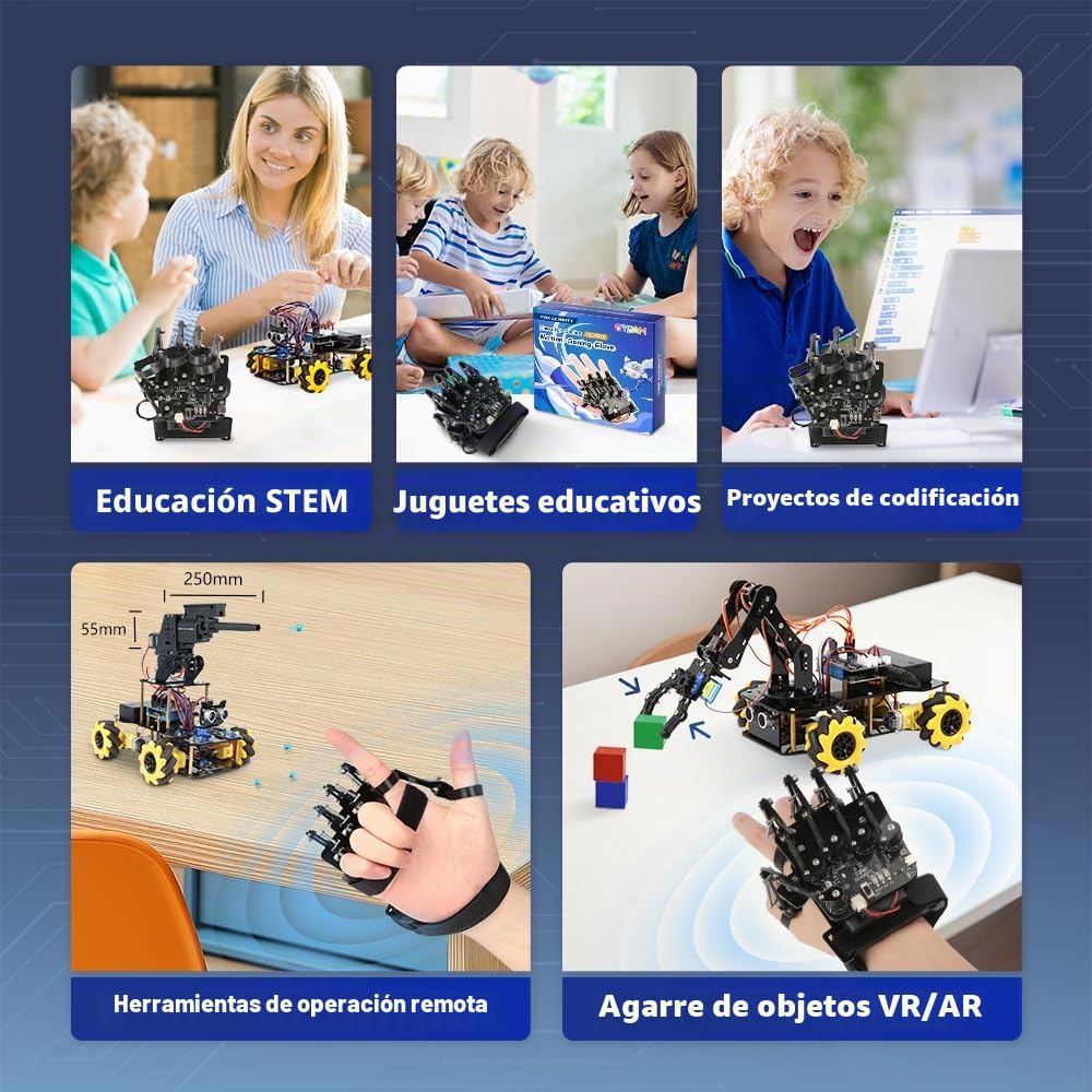 Guante inalámbrico ESP32 con detección de movimiento, compatible con Arduino, ACECode y Python, kit de robot DIY, mano mecánica, juguete STEM, brazo de cinco dedos para codificación, kit de robot