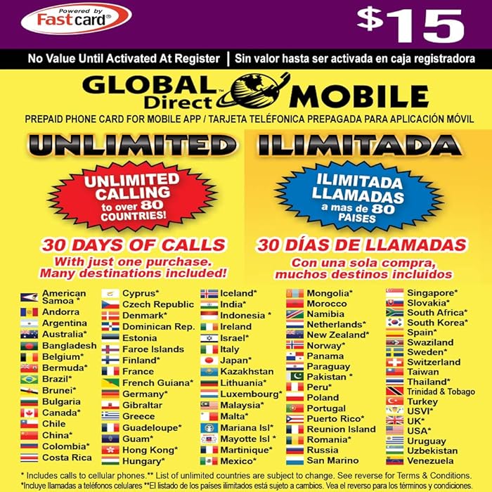 Buy 15 Global Direct Unlimited Phone Calling Card Get Unlimited