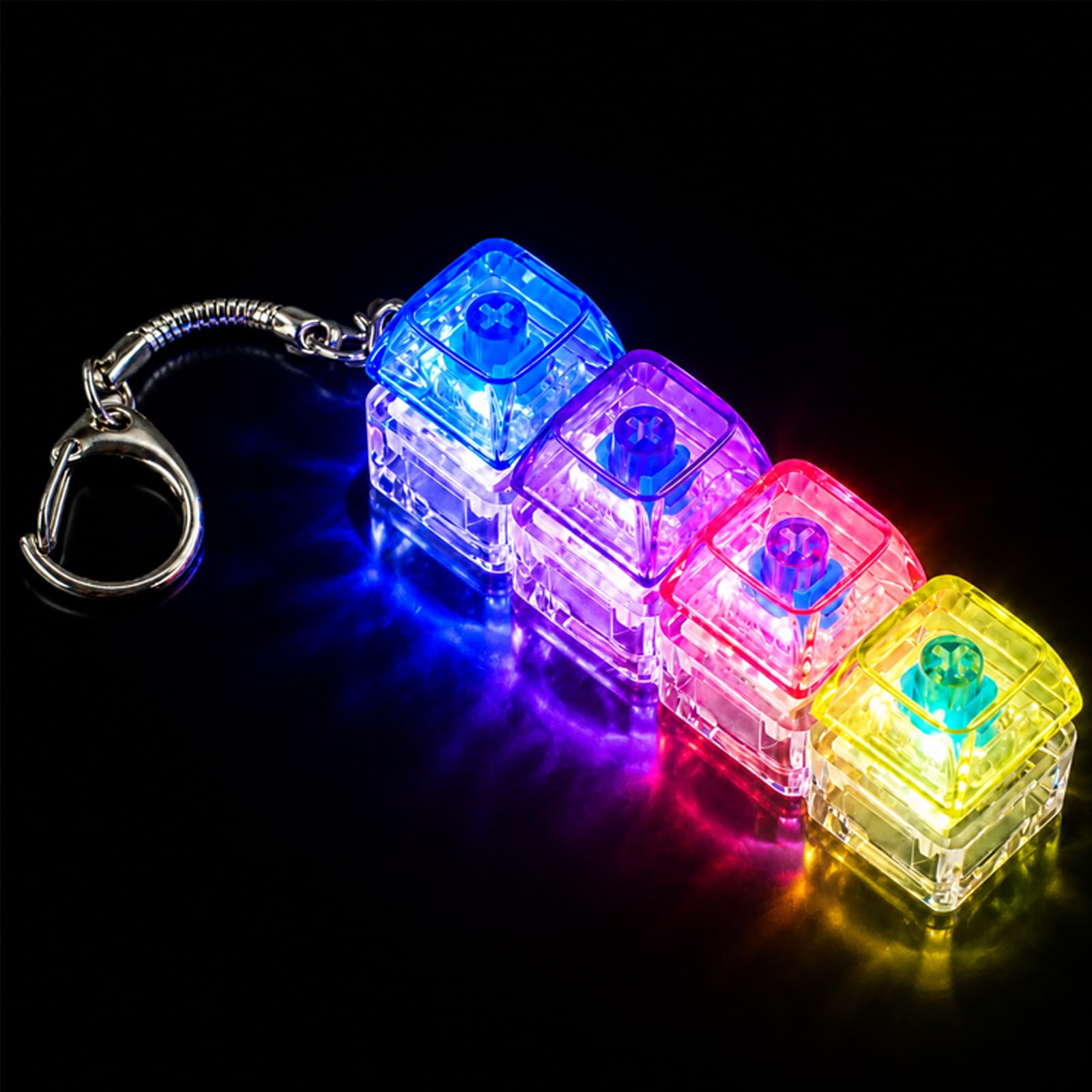 Clear 4-Button Keyboard Switch Keychain with Colourful Lights