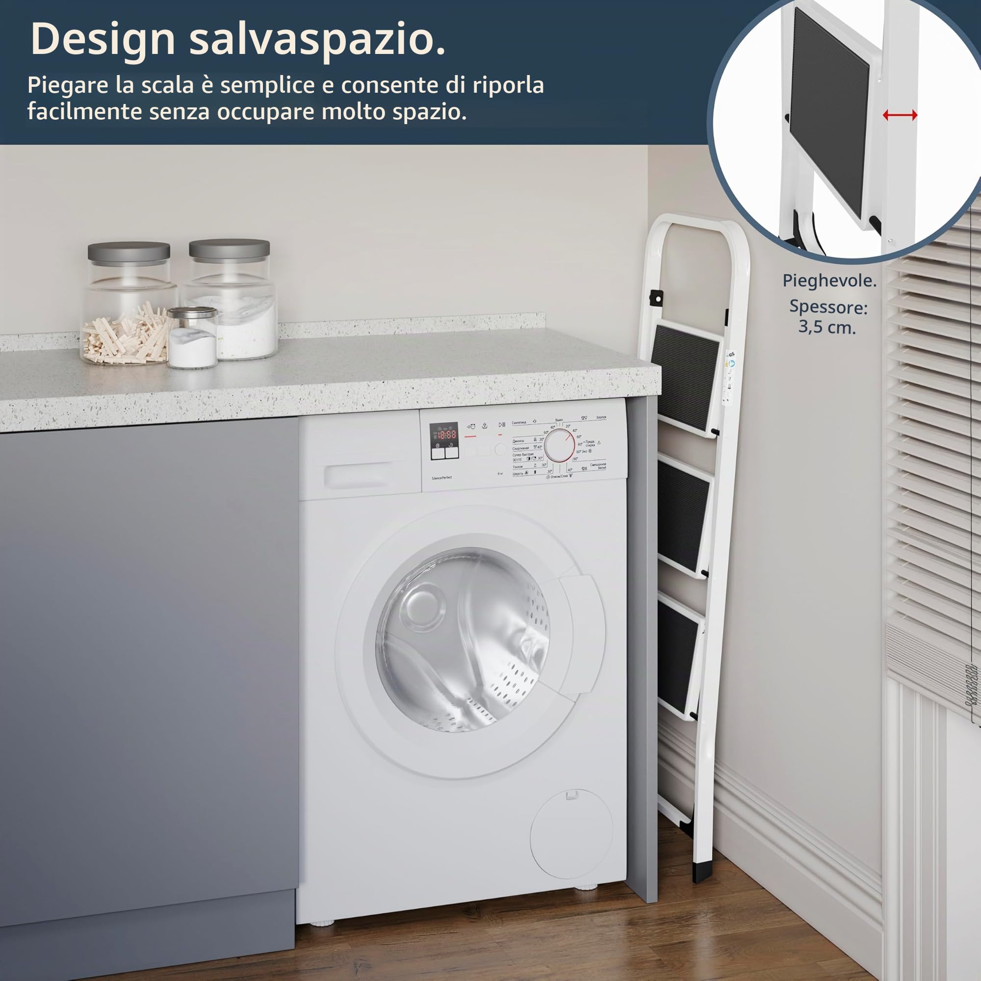 Home Discount 3 gradini, in Acciaio Resistente, Pieghevole, Portatile, con Tappetino Antiscivolo