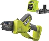 RYOBI - Élagueur à main 18V - Brushless/moteur sans charbons - guide 10 cm - 6 m/s - tendeur sans outil - 1 batterie lithium+ 18V 2,0 Ah et 1 chargeur 1,5 A - RY18PSX10A-120 - 1