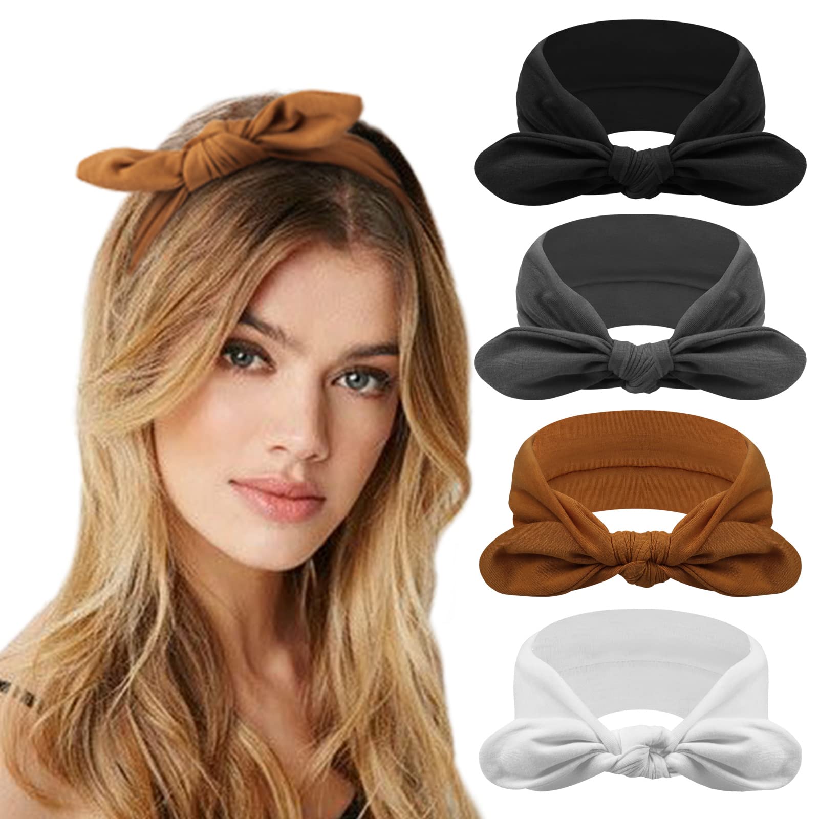 DRESHOW 4 Pack Bow Headband for Women Knotted Hair Band Facial Cloth Headbands