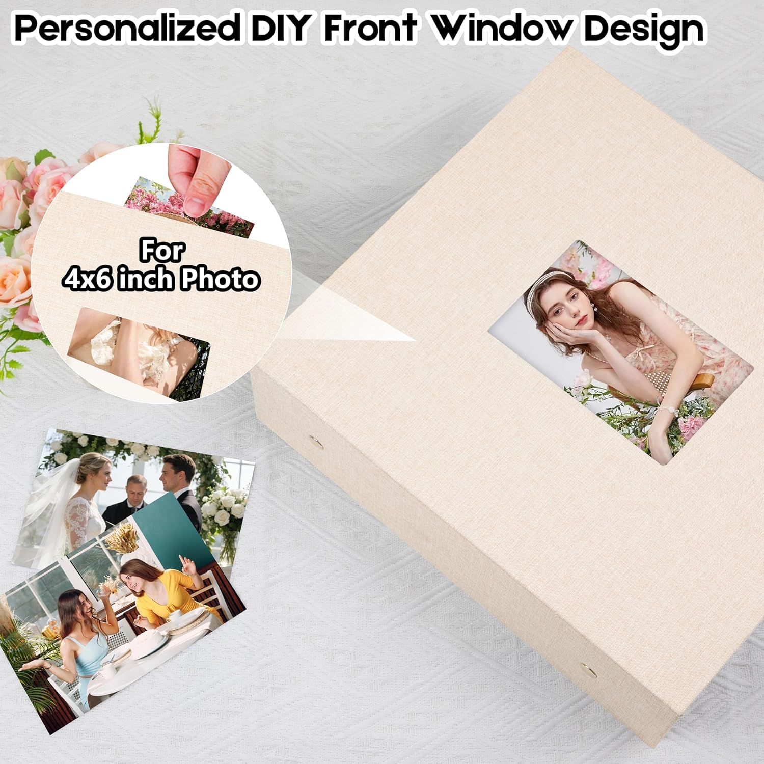 Aevdor Album fotografico con 1000 tasche, 10 x 15 cm, con copertina in lino, per matrimoni e famiglia, contiene 1000 foto orizzontali e verticali, pagine prive di acidi, album fotografico da 10 x 15