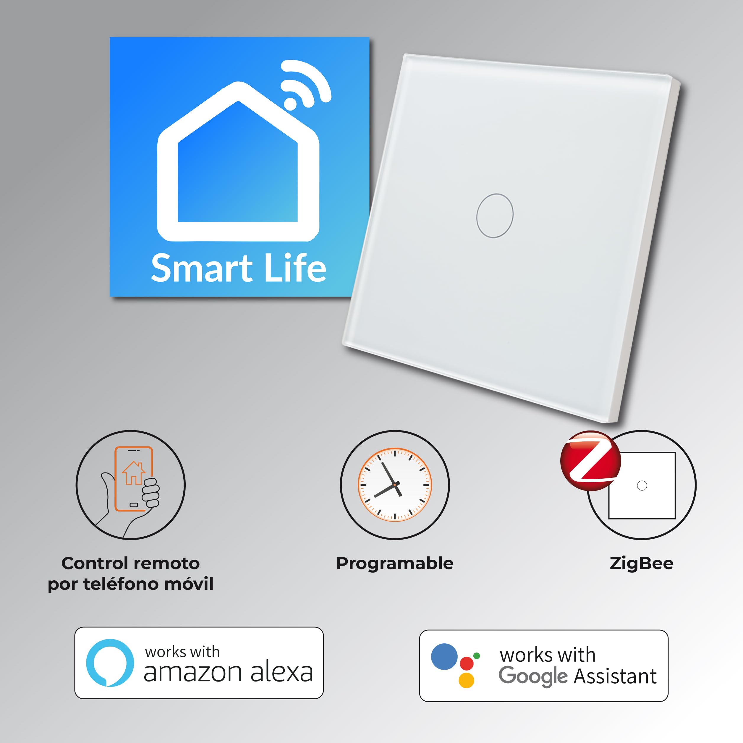 LED ATOMANT 4x Interruptor de Cristal ZigBee 3.0 1 Via Requiere HUB | App Smart Life/Tuya