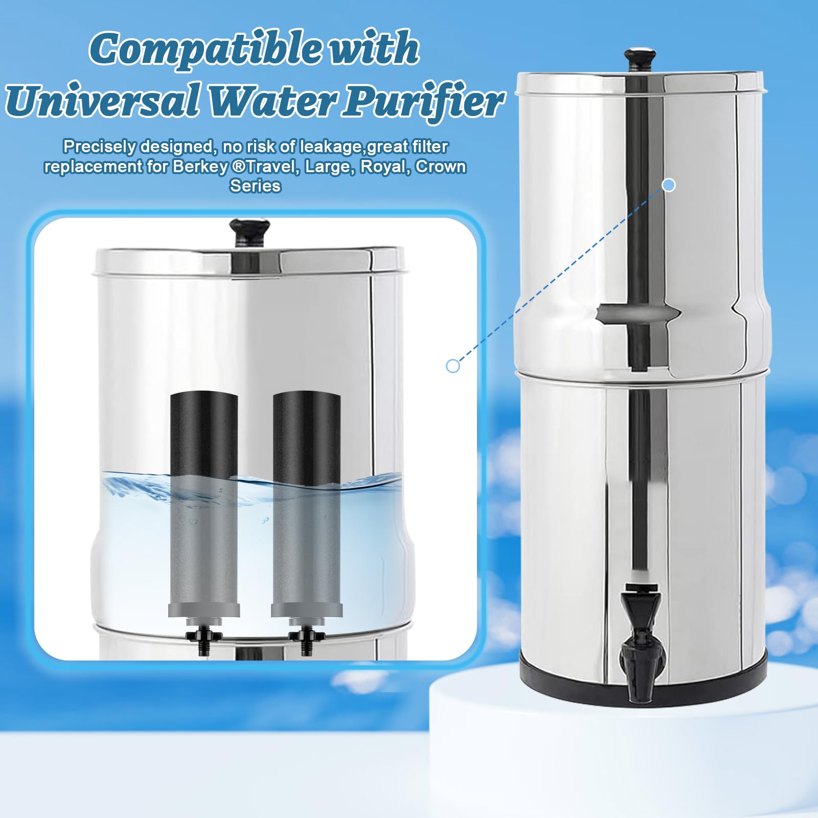 Elemento de filtro de agua de repuesto para Berkey, elementos de filtro de carbón activado negro que reducen la mayor contaminación, compatible con filtros de agua alimentados por gravedad Berkey