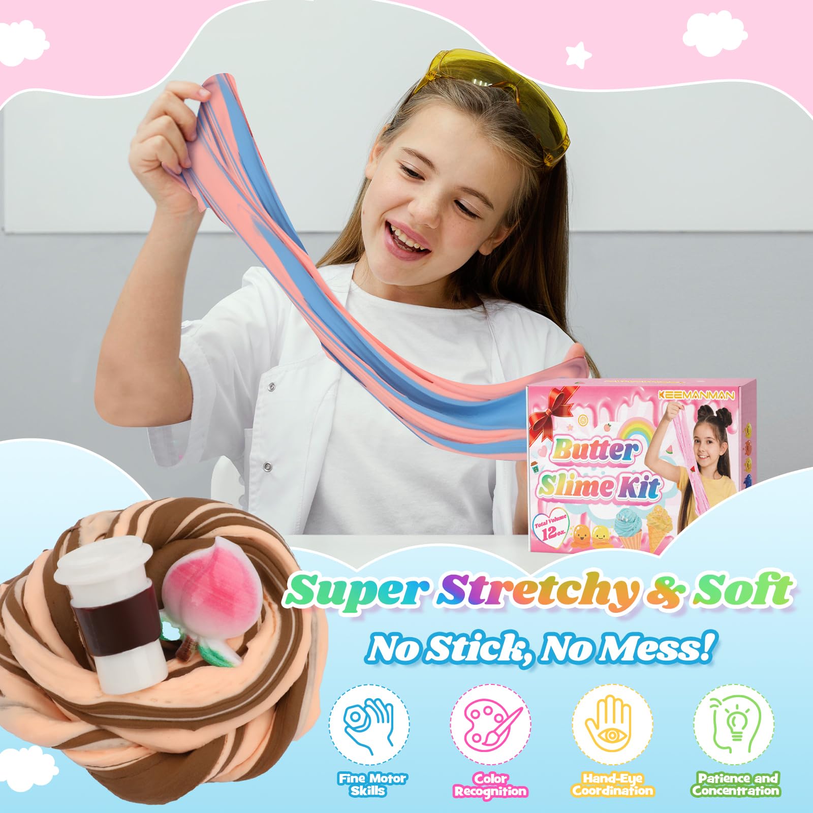 Kit Slime Burro da 6 Pezzi per Bambini – Slime Profumato DIY per Ragazze e Ragazzi 3 4 5 6 7 8 9 10 11 12 Anni – Giocattolo Carino e Preppy, Idee Regalo Compleanno, Festa e Natale