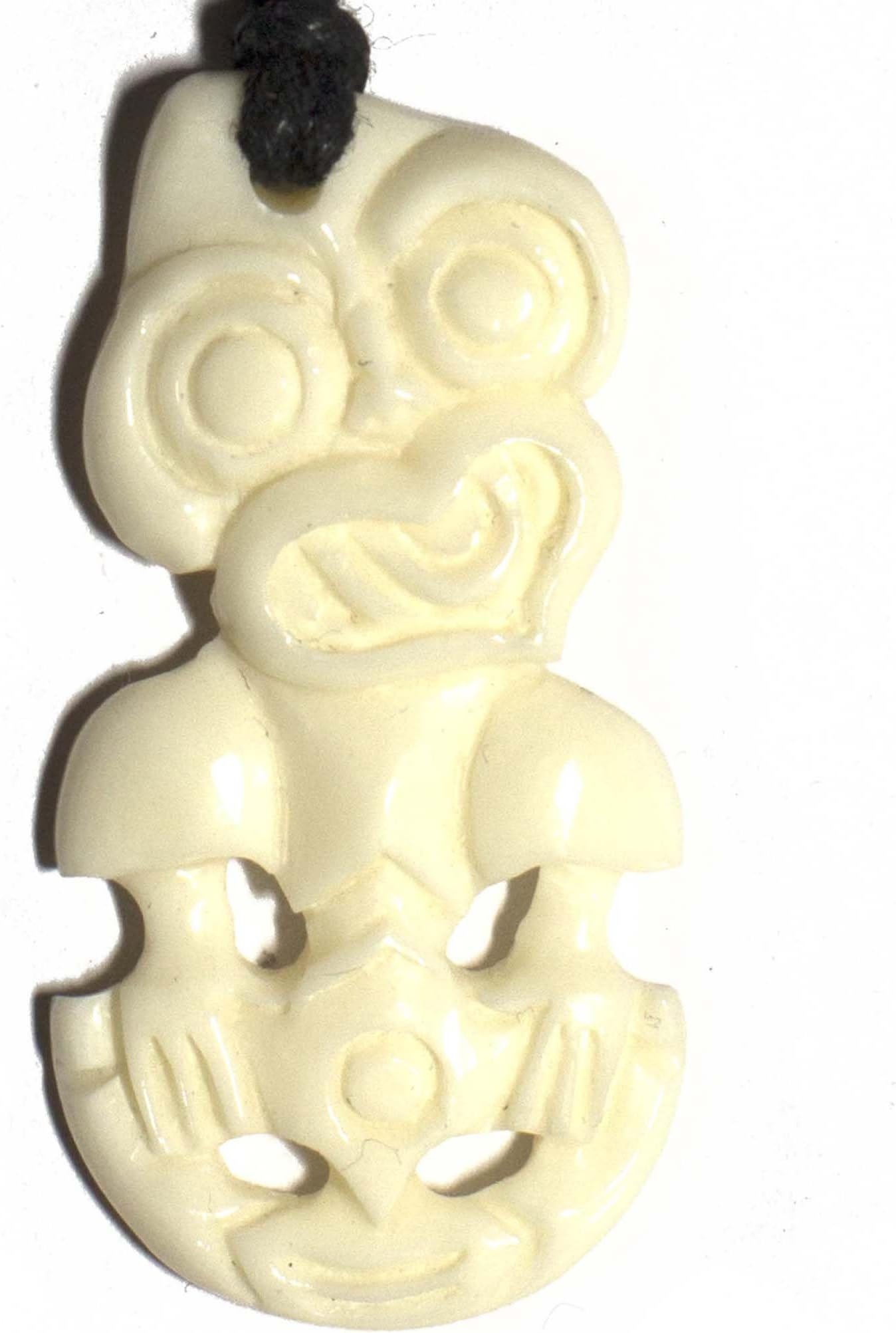 Maori Tiki Pendant Necklace Carved Bone Talisman - Genuine Bovinae Family Bone Art