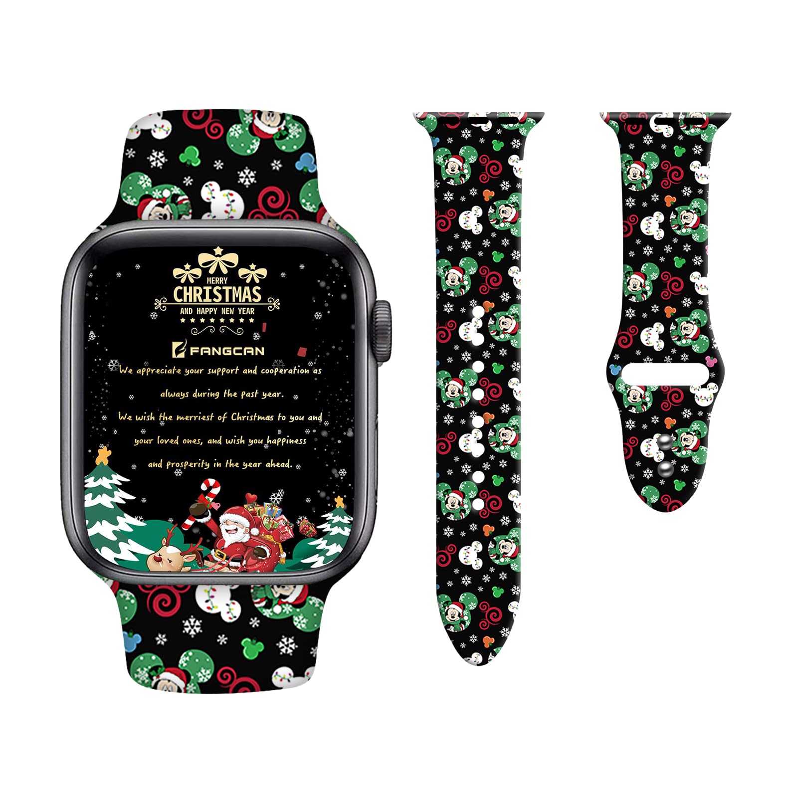 Christmas Watch Band Compatible with Apple Watch Bands 42mm 44mm 45mm for Women Men, Xmas Holiday Adjustable Soft Silicone Strap Replacement for iWatch Series 7 6 5 4 3 2 1