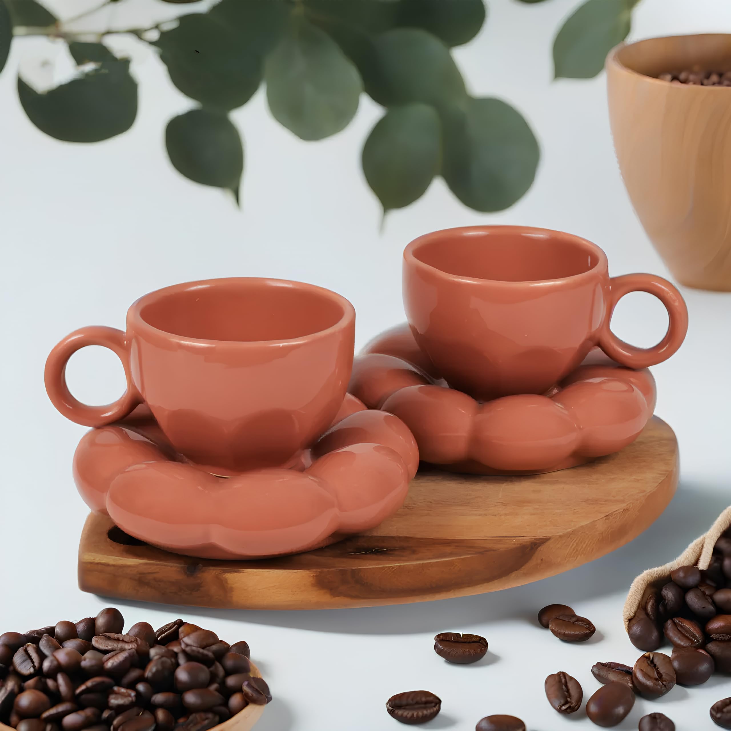 KAOLINITE Premium Ceramic Cup and Saucer Set | Handprinted Bubble Design | Microwave & Dishwasher Safe | Coffee Tea Set for 2 | 240ml (B0CPXR72KG) Amazon Price History, Amazon Price Tracker