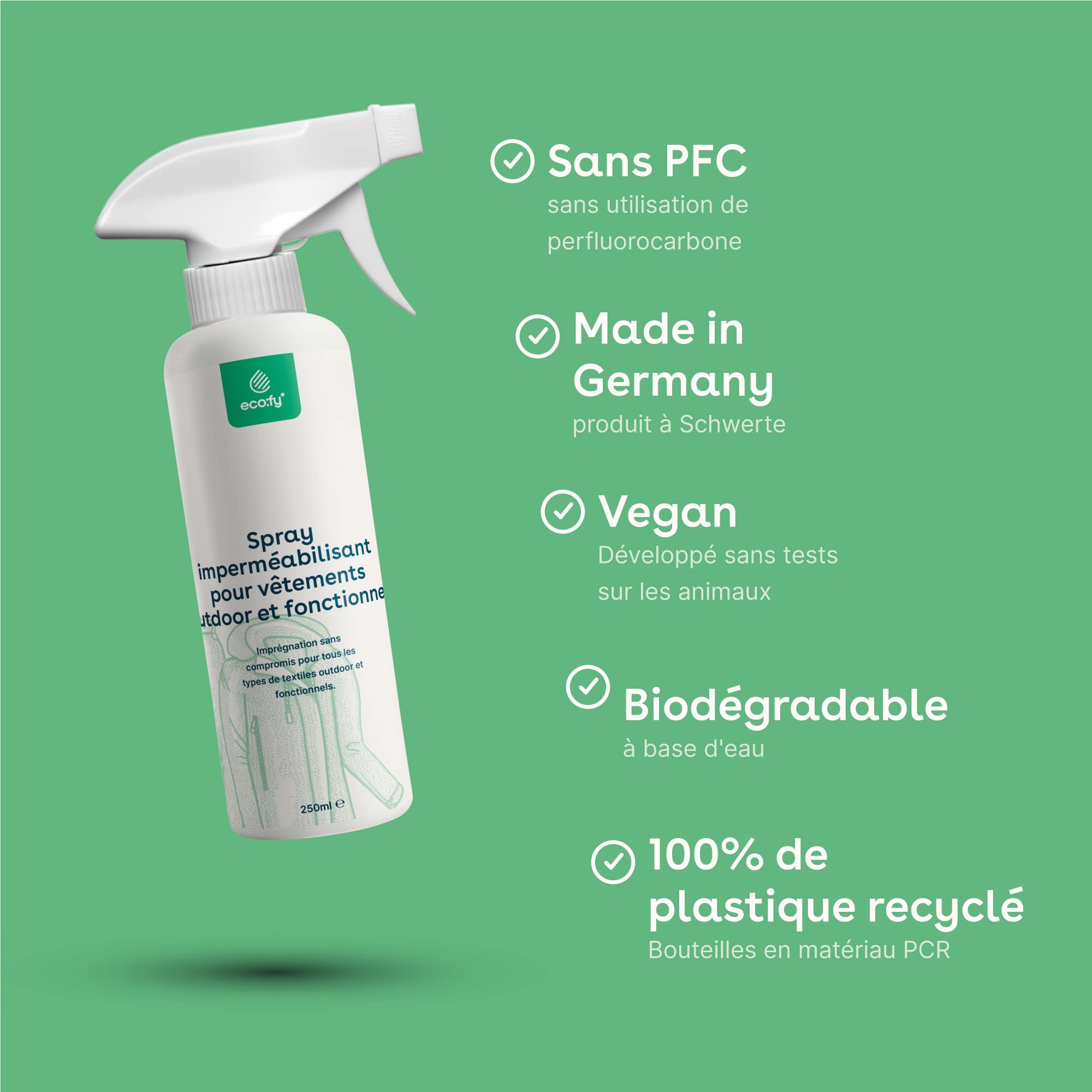 Spray d'imprégnation pour Textiles Imprégnation Protection Contre Les intempéries sans PFC Scellement Contre l'humidité et la saleté Goretex Sympatex