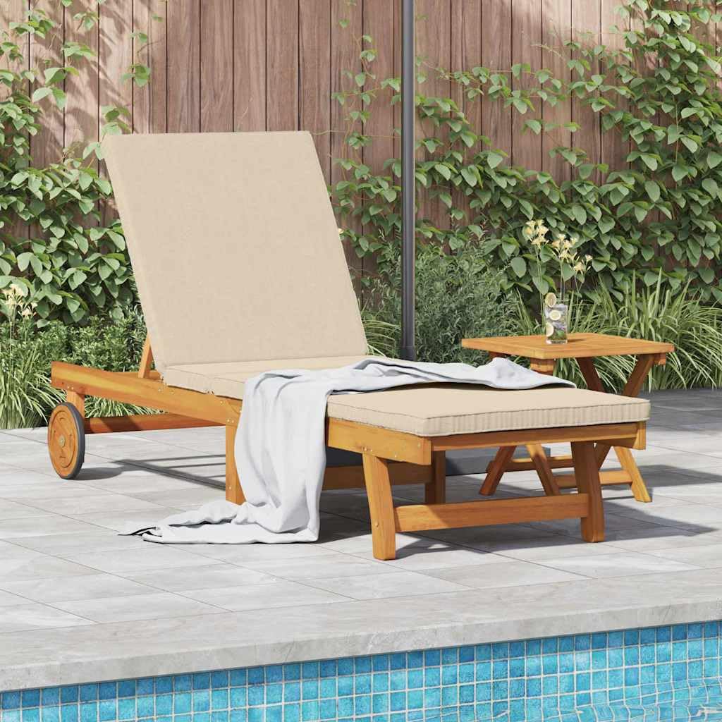 vidaXL Lettino Soleggiato Regolabile con Ruote in Legno di Acacia Marrone e Beige, Resistente alle Intemperie, Perfetto per Uso Esterno, Confortevole per Giardino e Patio, Capacità per 1 Persona, Re