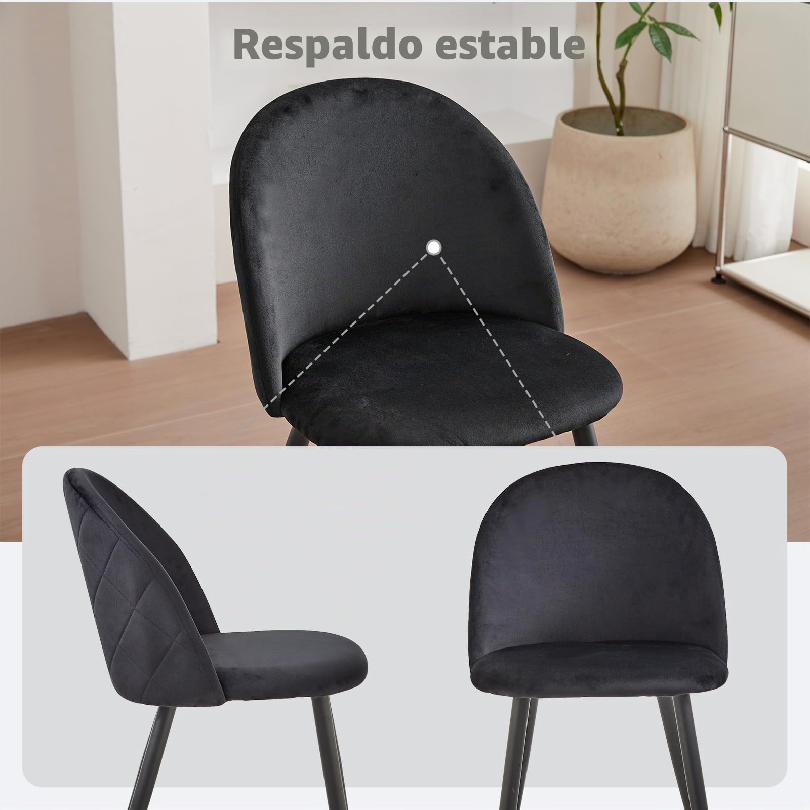 GrandCA HOME Conjunto de Mesa y Sillas de Comedor, Mesa Redonda de 100 cm y 4 Sillas de Terciopelo Nórdico, Ideal para Salón, Comedor y Cocina (Veta de Madera Clara + Negro)