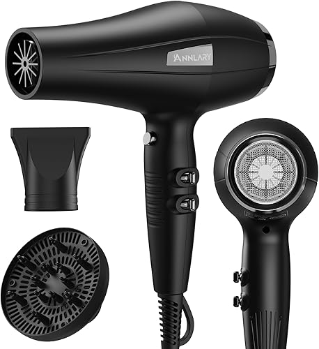 Secador de pelo iónico con difusor, secador de pelo, profesional de 1875 W potente motor de CA con cable de 8.2 pies para mujeres y hombres, secador