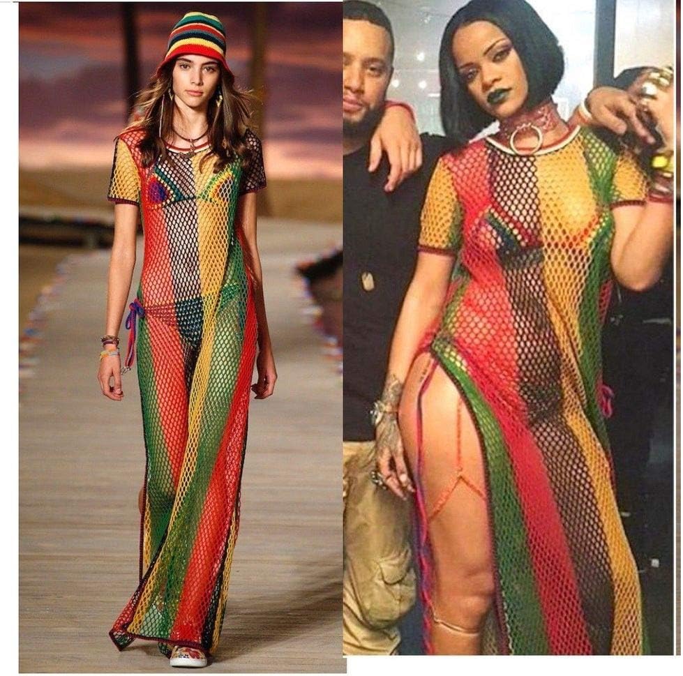 Clossy London Cotton Crochet Rasta Maxi Dress Work Fishnet Bikini Cover up