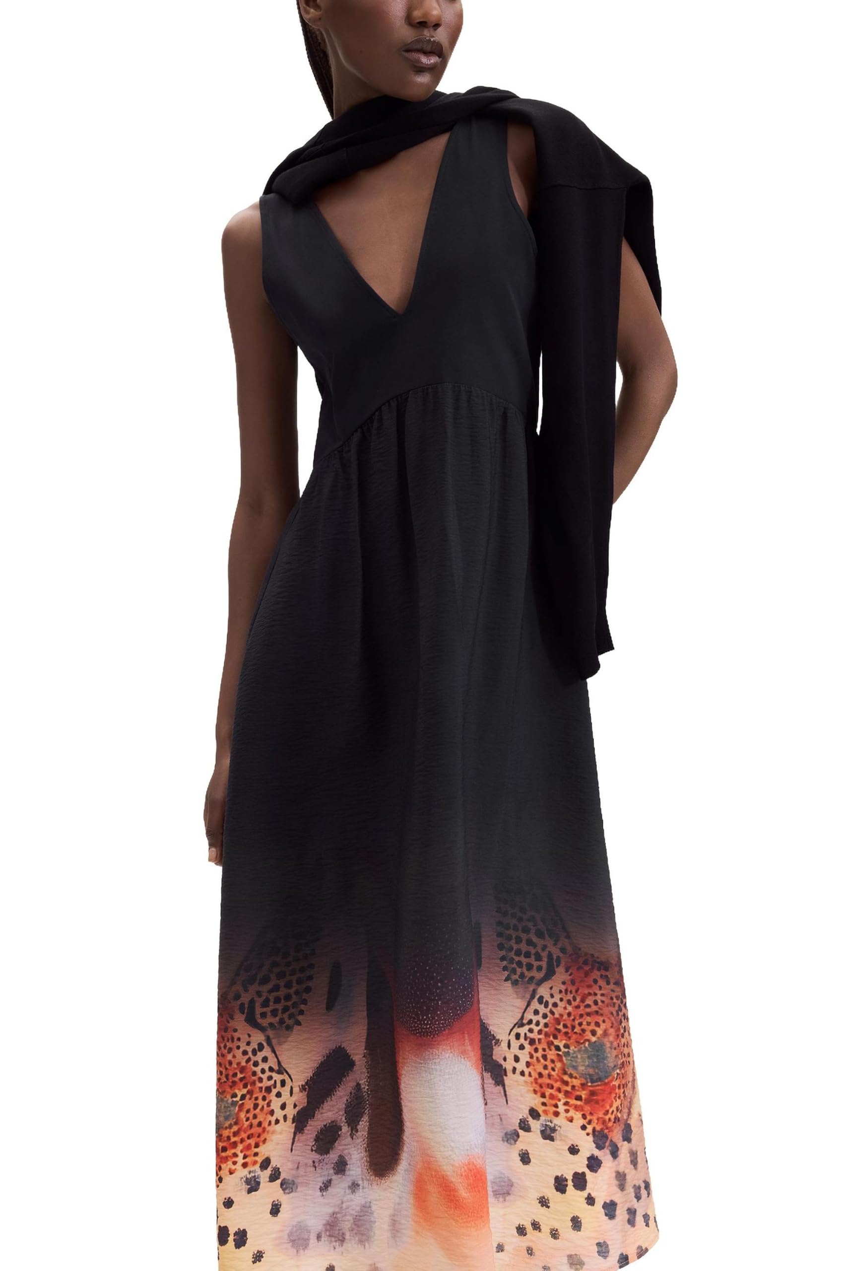 Desigual Damen Schwarz Midikleid 2-In-1, S