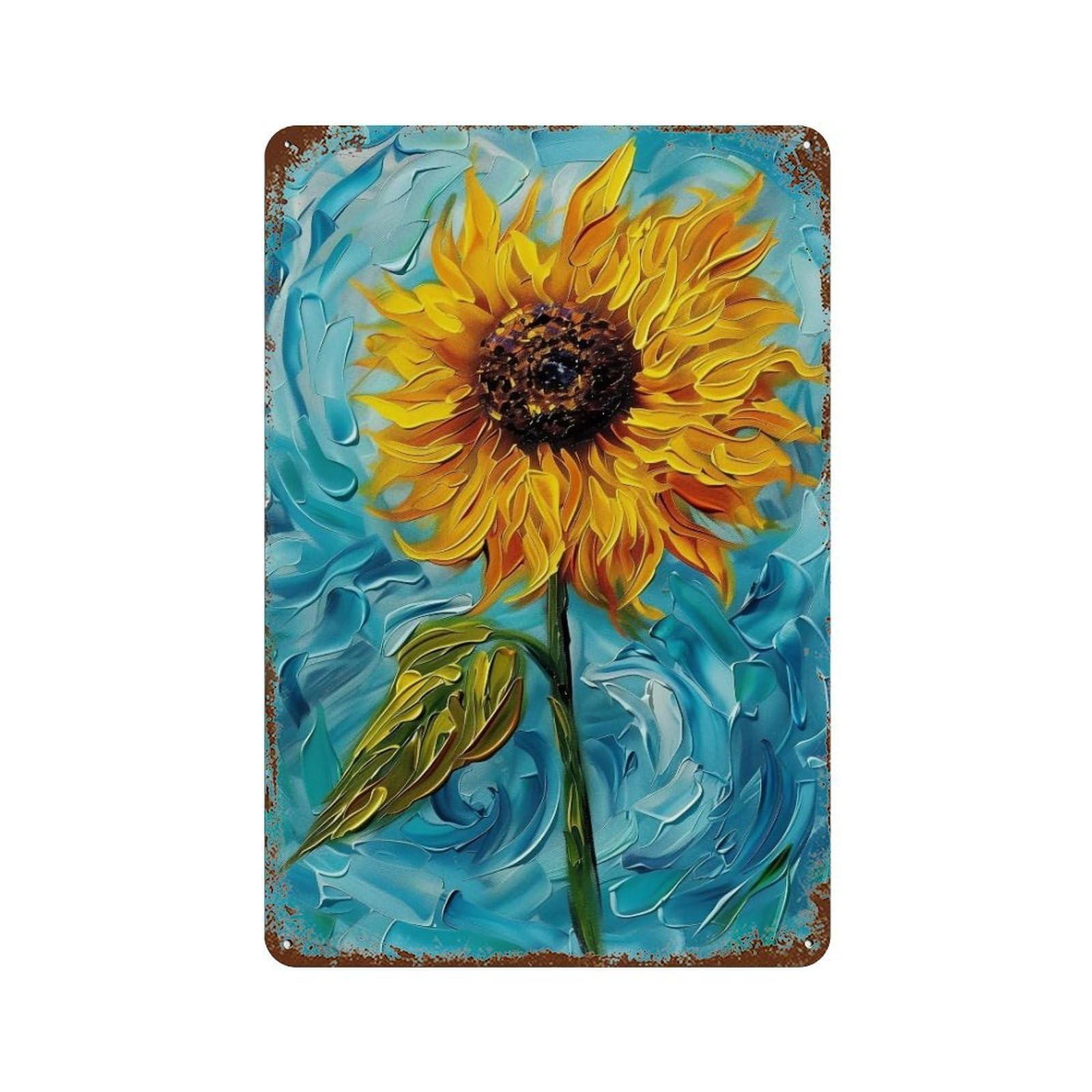 Wujhgrsg Style Swirling Impasto Turquoise Sunflowe 01 Wall Art Retro Iron Vintage Metal Tin Sign Poster Modern Decor For Home Cofffee Club Bar Shop 30X20cm