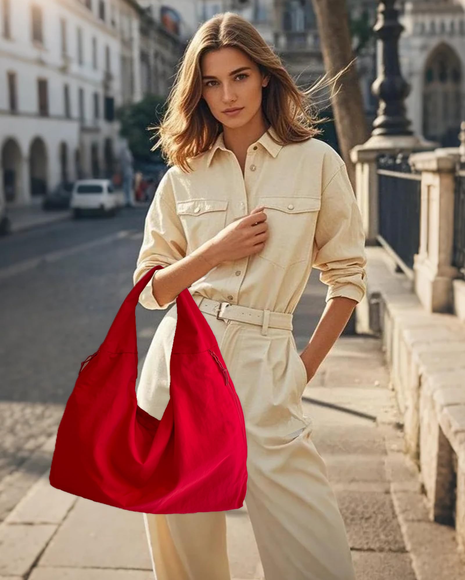 Micmores Sac Fourre-Tout Femme en Nylon Souple - Grand Sac à Bandoulière Drapé - Sac à Main Sous l'Aisselle Style Tote Bag Unisexe Élégant