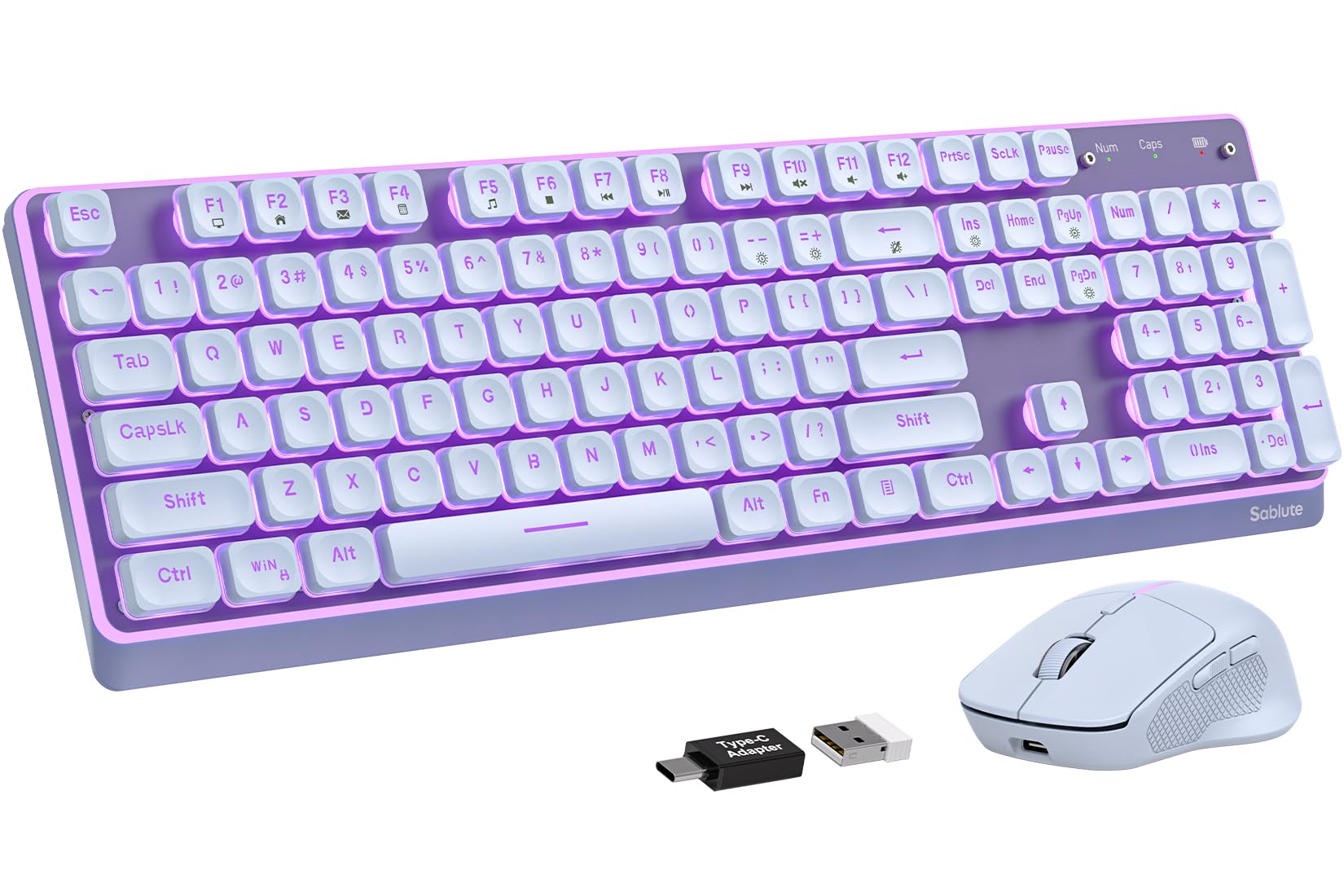 Wireless Keyboard and Mouse Combo, RGB Backlit, Pudding Keycaps, KM41max | 10 Lighting Effects, 4000mAh Battery, Rechargeable, Never-Fade Keycaps, Metal Panel, 2.4GHz Wireless, USB-C Adapter