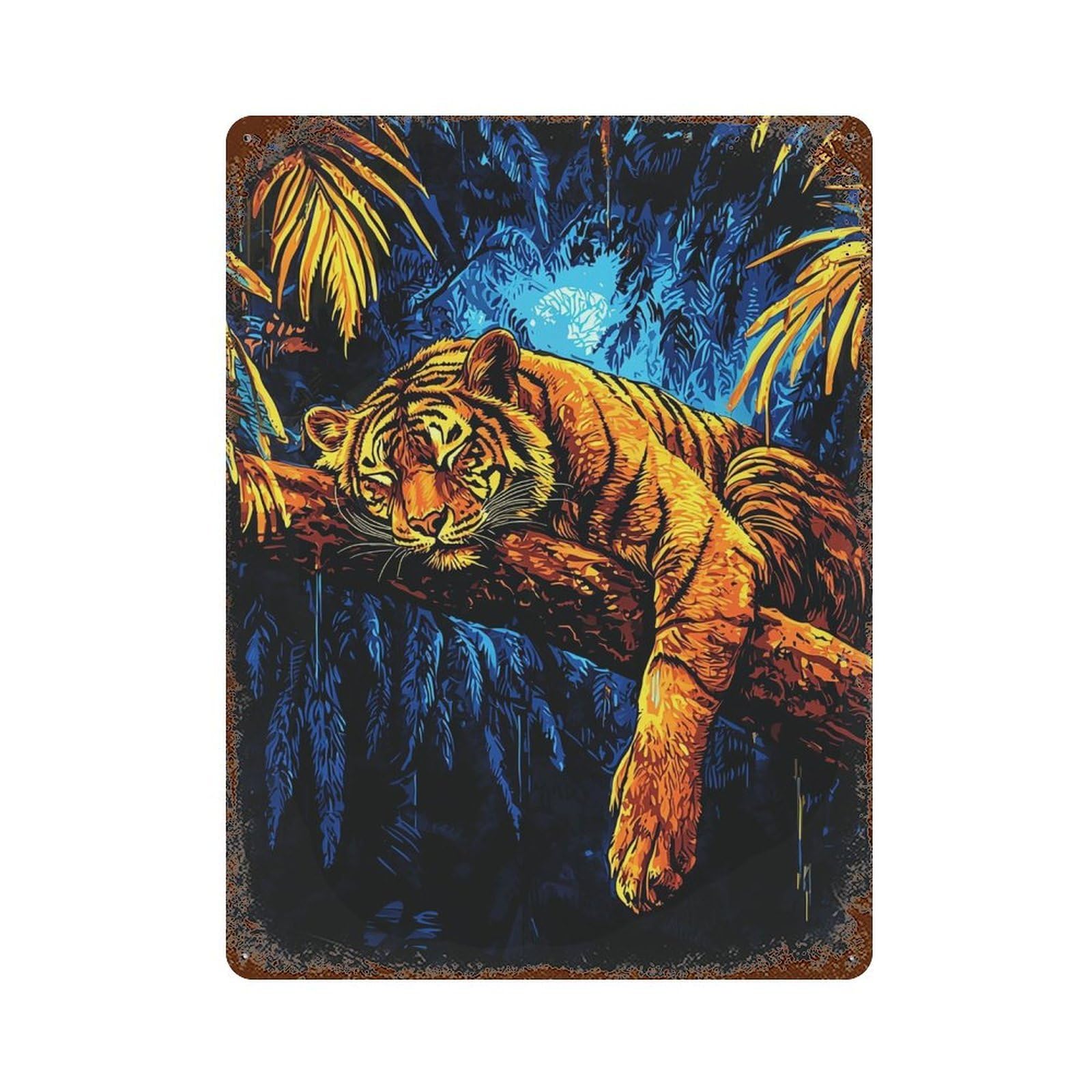 Tiger in Amazon Rainforest-2 Aged Metal Wall Plaque 15.7"x11.8", Classic Wall Plaque for Garage, Pub Or Kitchen