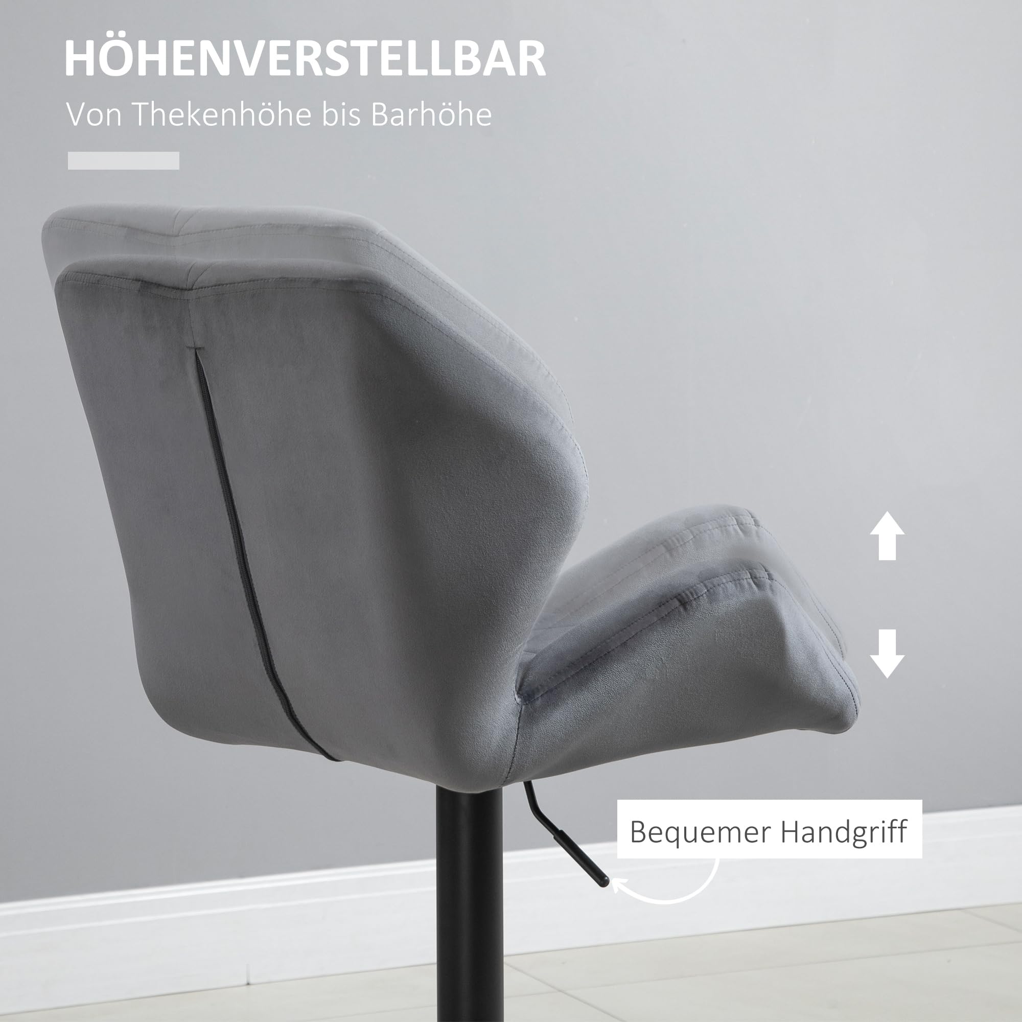 HOMCOM Barhocker 2er Set Gepolstert Barstuhl mit Metallgestell Grau