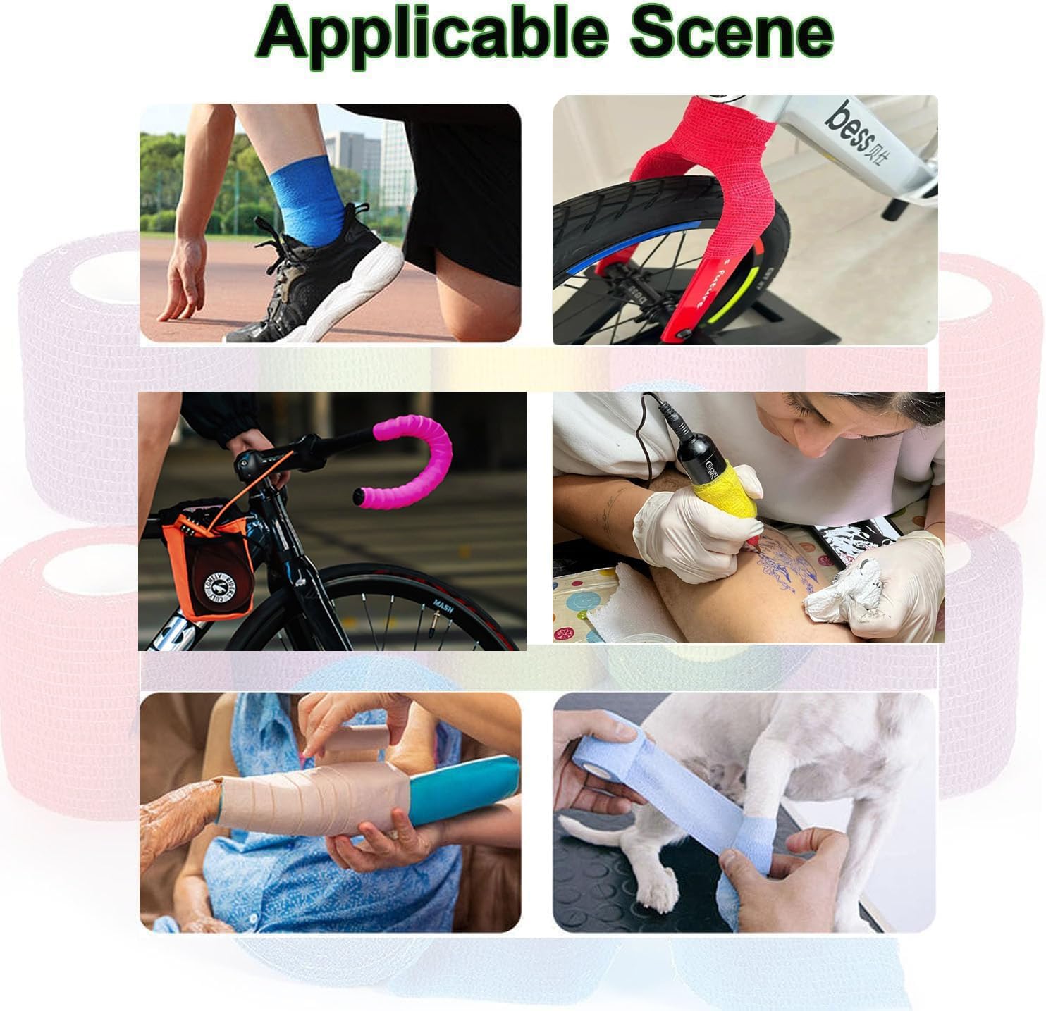 15 Pack Self Adhesive Bandage Wrap 2 Inch x 5 Yards Non-Woven Bandage,Vet Wrap Breathable Elastic Self-Adherent Tape for Stretch Athletic, Sports, Wrist, Ankle (Black) - Image 5