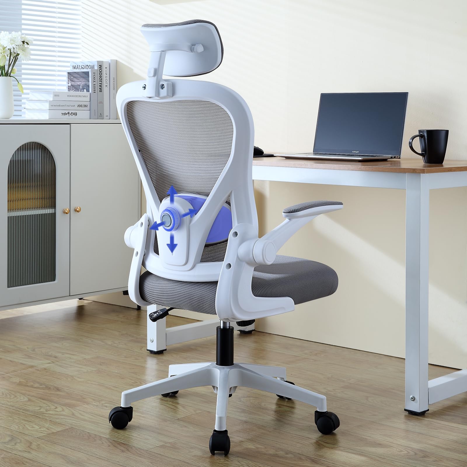 SOSINYA Silla De Oficina Ergonómica,Silla De Escritorio con Reposacabezas Ajustable, Plegable,Soporte Lumbar Ajustable,Silla Giratoria De Malla 360°,hasta 120Kg (519-WG)