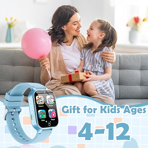 Miniatura 44 de Luyiilo Reloj inteligente para niños, reloj inteligente para niños, juguetes con 26 juegos de rompecabezas, pantalla táctil, cámara HD, reloj
