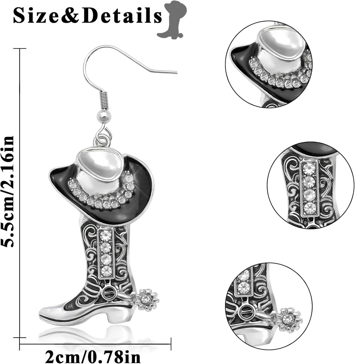 RechicGu Western Cowgirl Hat Boots Earrings Enamel Cowboy Hat Sparkly Rhinestone Boot Dangle Earrings Prom Country Concerts Rodeo Cowboy Outfits Jewelry Gift for Women - Image 7