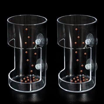 2PCS Round Fish Feeder with Suction Cup Fish Tank Feed Tray Feeding Tube Supplies Breeder Box for Aquarium