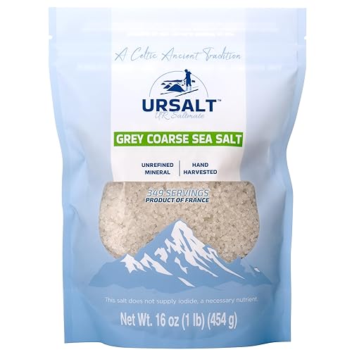 URSALT Sal marina francesa gruesa gris  Sel Gris cosechada a mano de Francia (1 libra)  82+ rica en minerales, 100% natural y sin refinar, sal