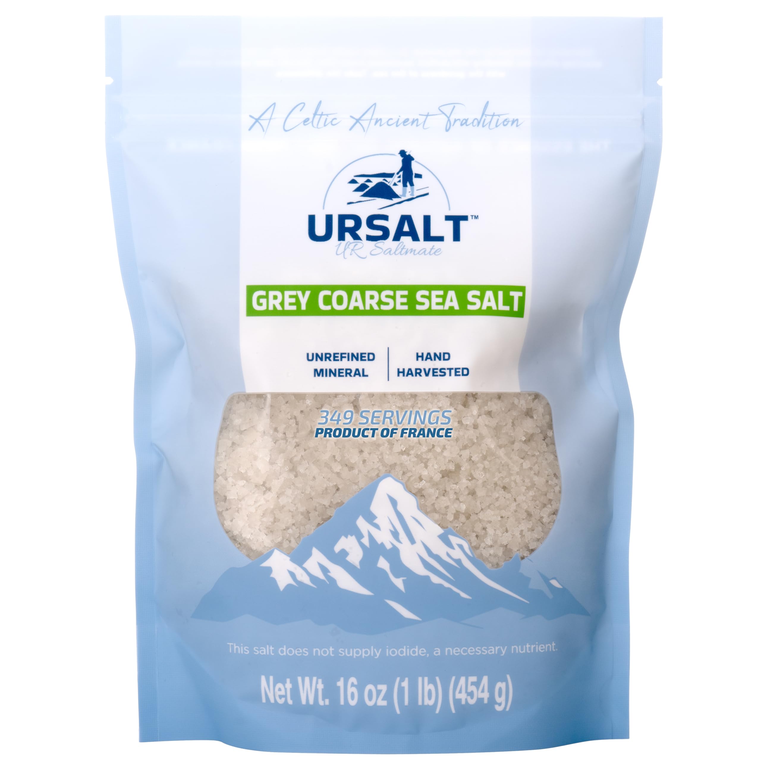 URSALT Grey Coarse French Sea Salt – Hand-Harvested Sel Gris from France (1lb) – 82+ Mineral-Rich, 100% Natural & Unrefined, Organic Gourmet Salt for Cooking, Baking & Hydration