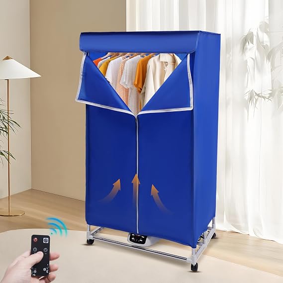 Portable Dryer, 110V Electric Dryer For Clothes Dryer Machine, 2 Tier Foldable Apartment Dryer with Remote Control, Mobile Mini Small Dryer Machine For Apartment, RV, Laundry, Travel (Red)