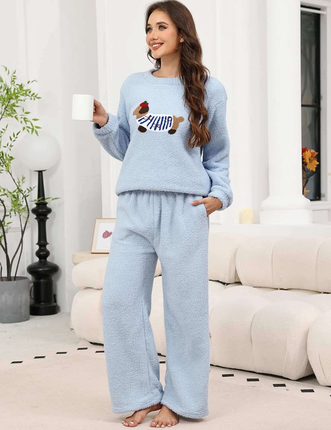 Yimoon Women' s Fluffy Fleece Pajama Set Pullover Pants Winter Dachshund Fuzzy 2 Piece Plush Pjs Warm Loungewear Sleepwear - Image 3