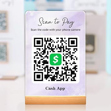 Custom Scan To Pay QR Code Sign, Personalized Acrylic Multi-Business QR Display,Customized Venmo and Cash App QR Code Stand, Acrylic Payment QR Plate for Small Businesses, Salons, Shops, Custom Social Media QR Code Sign with Wooden Stand V QR1
