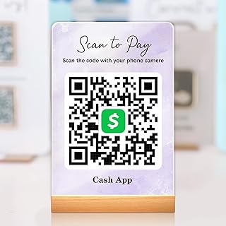 Personalized Acrylic QR Code Sign – Venmo Cashapp Scan to Pay | Custom Social Media qr code desk sign for Business, Salon, WiFi | QR Plate with Stand (V QR1)